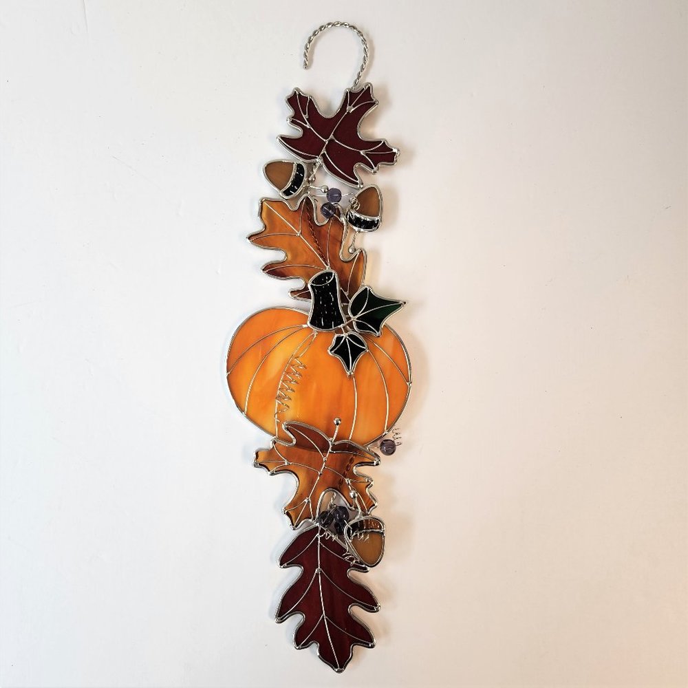 Studio One Stained Glass Fall Leaves Pumpkin Scroll Kit 9822 ASSEMBLED